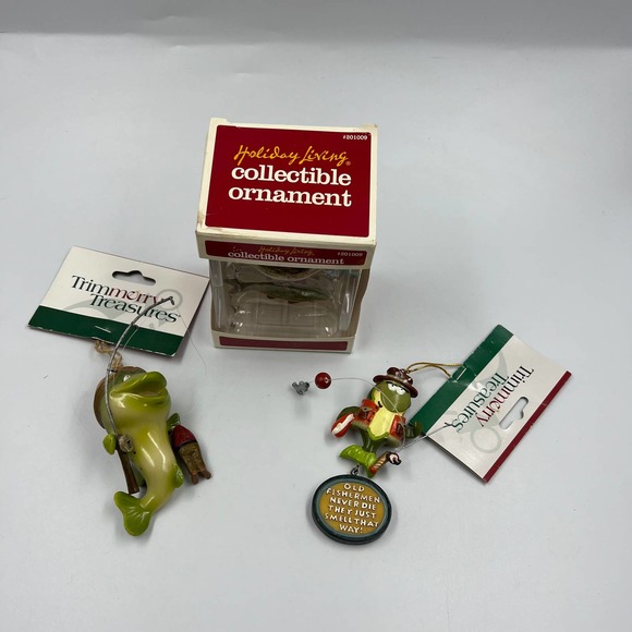 Fishing Christmas Tree Ornaments Sportsman Hunter "Born To Fish" 3 Piece Lot NEW - Picture 7 of 7